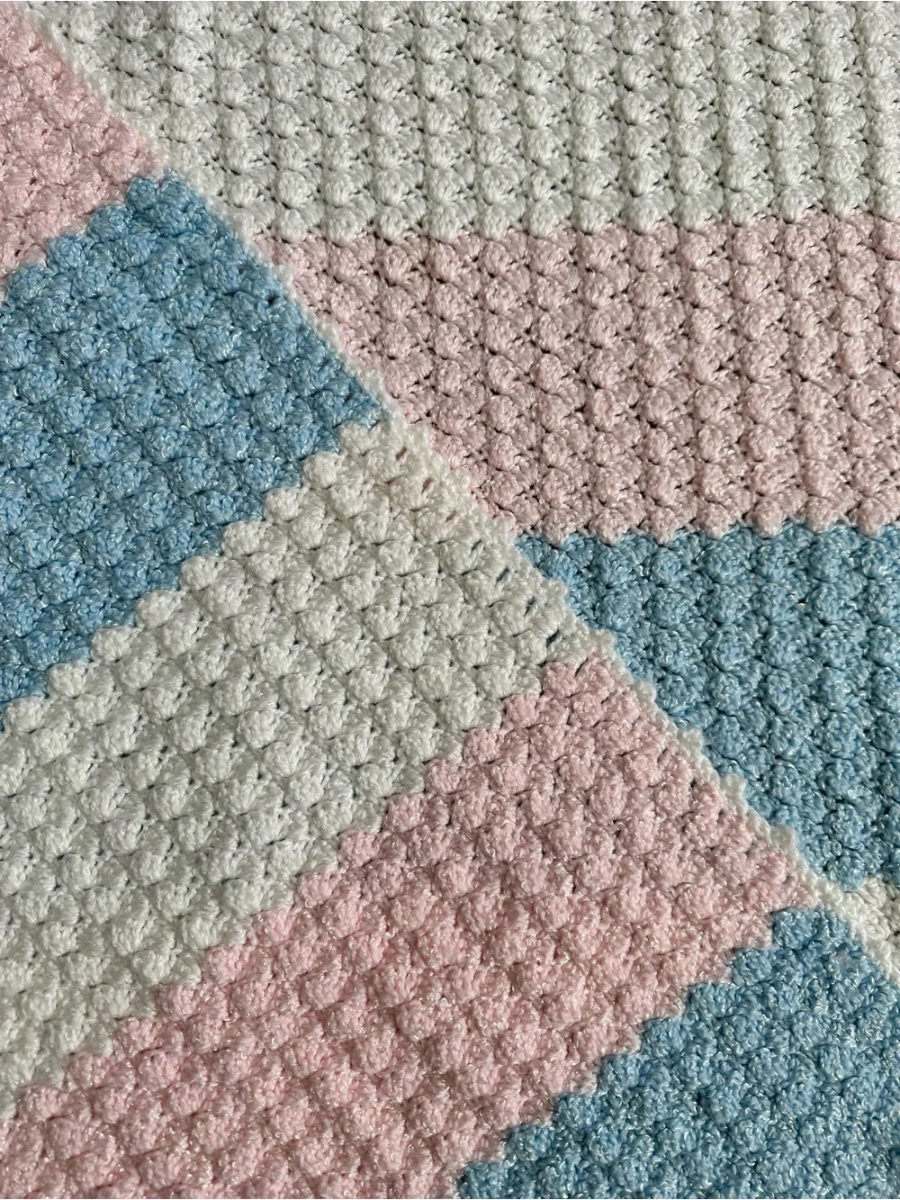 Soft Hand-Knit Kids/Throw Blanket, Pink Blue White - Unbranded